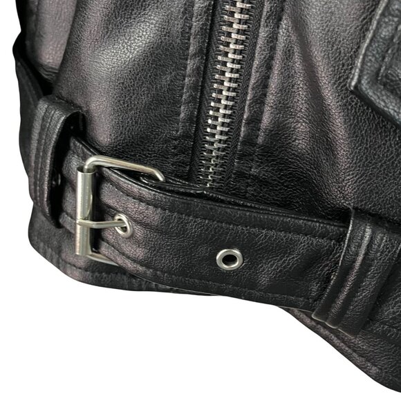 Hello Kitty Black Faux Leather Biker Jacket With Graphic Print & Belt Sz S - Picture 8 of 12